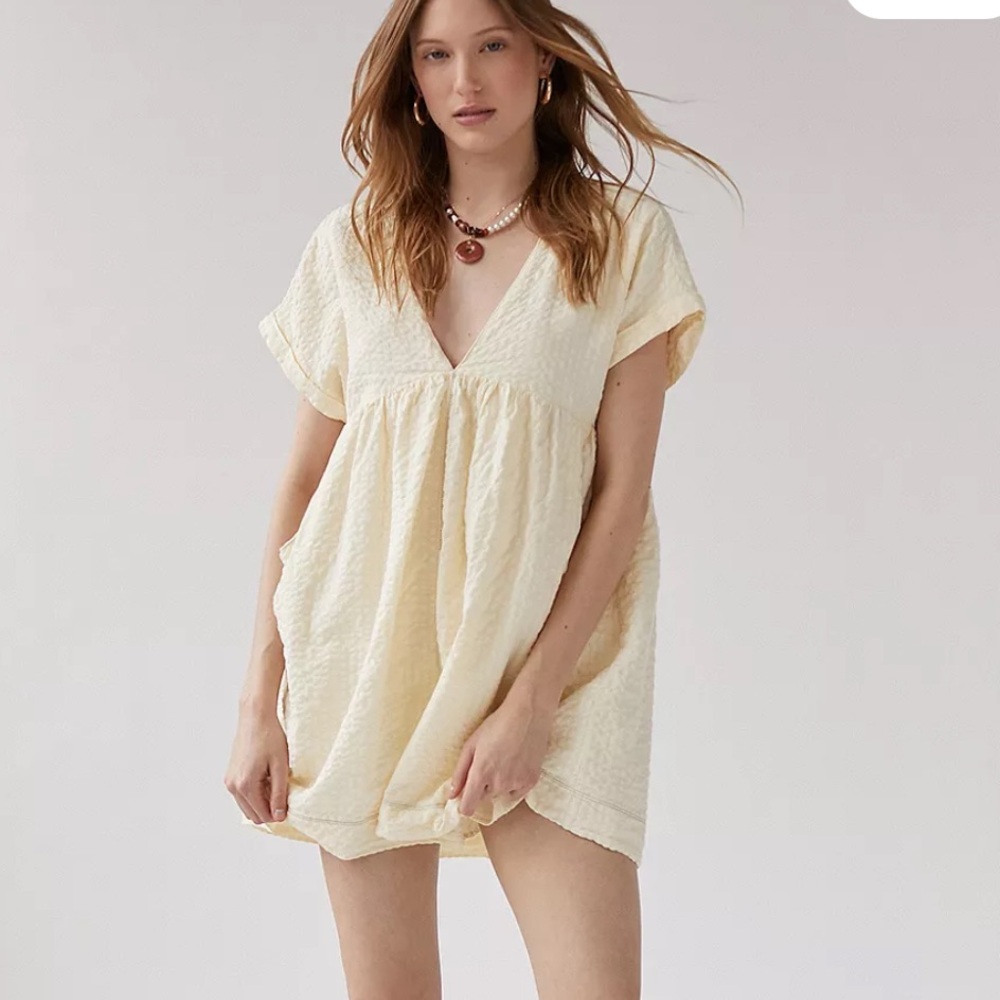 Urban Outfitters Cream V-Neck Babydoll Dress